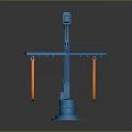 Blue Industrial Robotic Arm Equipment With Hanging Orange Hoses And Sturdy Base