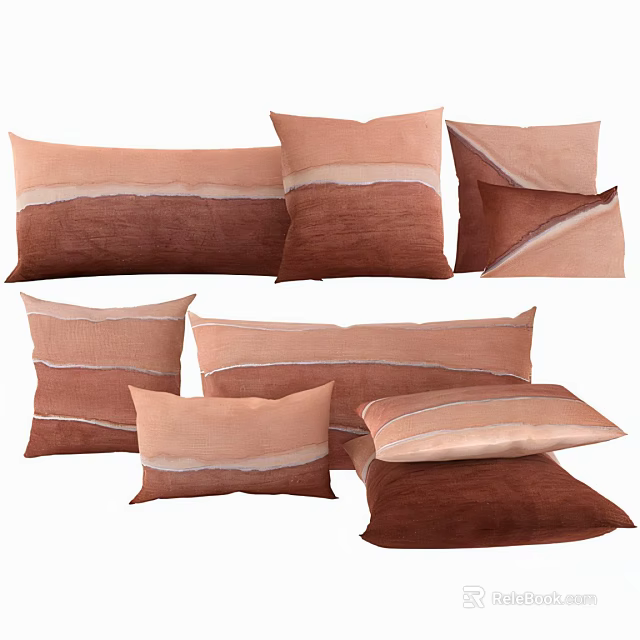 Stylish Brown And Beige Gradient Striped Pillows With Soft Texture And Assorted Sizes 3d model 