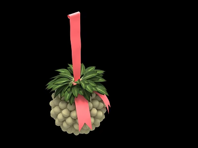 Decorative Ornament Decoration Set With Pink Ribbon Green Leaves And Beaded Ball 3d model