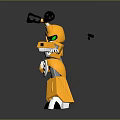 Yellow And White Robot Game Movie Character With Green Eyes Black Antenna And Extended Arms