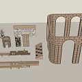 Wooden Bookcase Components With Different Shapes Shelves Arch Shaped Structure And Decorative Potted Plant