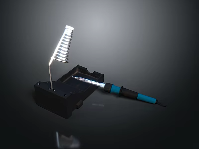Soldering Iron With Coiled Spring Stand On Dark Reflective Background 3d model