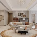 Modern Light Luxury Open Plan Living And Dining Room With Cozy Furnishings And Integrated Kitchen