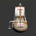 Colorful Wooden Toy Ship Model With White Sails Red Flags And Deck Details