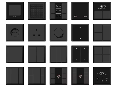 Modern Black Switch Panels With Various Designs And Function Buttons For Home Use 3d model