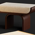 Modern Wooden Stool With Curved Legs And Beige Upholstered Seat