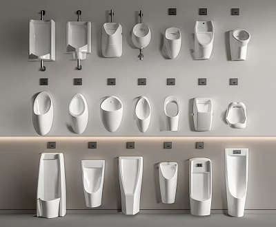 Various Wall Mounted Urinal Design Styles In Modern Bathroom Fixture 3d model