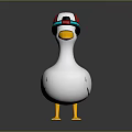 White Duck Doll Wearing Red White Blue Cap With Yellow Beak And Feet