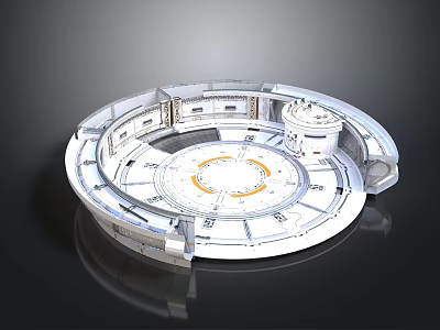 Futuristic Circular Sci Fi Structure With Multi Layered Design And Orange Central Ring 3d model