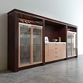 Modern Kitchen Interior With Glass Door Cabinets And Wooden Island Countertop