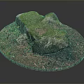 Natural Stone With Green Moss And Wood Chips On Brown Soil Surface