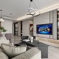 Modern Living and Dining Room Interior With Sofa Coffee Table TV Wall And Bookshelf