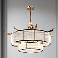 Elegant Chinese Chandelier with Golden Frame and Layered Crystal Shades
