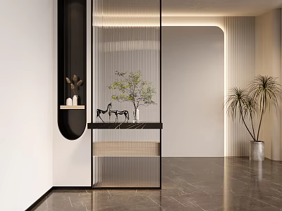 Modern Decorative Glass Partition Design For Interior Space With Plants And Ornaments 3d model
