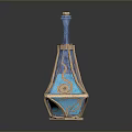Ornate Glass Perfume Bottle With Blue Enamel And Gold Geometric Accents