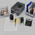 Office File Organizers With Calculator Pens Tape Hole Punch And Papers