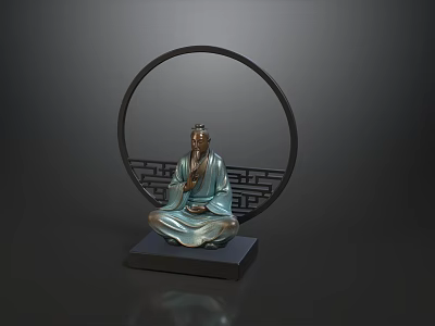 Elegant New Chinese Sofa And Coffee Table Set With Zen Sage Statue Home Decor 3d model