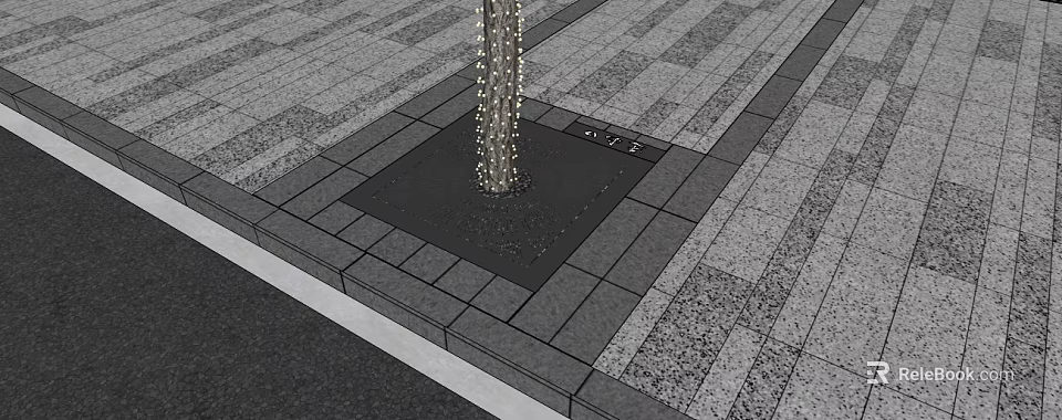 Outdoor Tree Pit Design With Tree Trunk and Surrounding Paving Slabs 3d model 