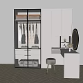 Modern Wardrobe With Glass Door Interior Lighting Hanging Clothes Dressing Table Round Mirror Gold Stool
