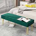 Green Velvet Bedroom Bench With Gold Legs Magazine On Top And Books Nearby