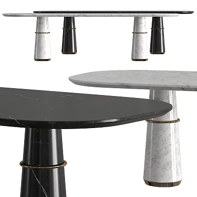 Modern Coffee Table With Marble Top And Black White Legs Featuring Golden Ring Details 3d model