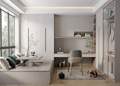 Modern Tatami Bedroom Desk Bookcase Wardrobe 3d model