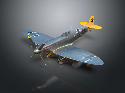German Fighter Aircraft Model With Silver Body Yellow Tail And Swastika Symbols On Wings 3d model