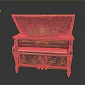 Vintage Ornate Piano With Intricate Golden Carvings And Decorative Black Frame