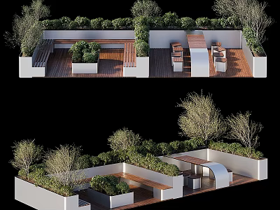 Outdoor Chairs in Cozy Garden Area With Wooden Deck and Lush Green Plants 3d model