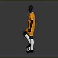 Orange Soccer Jersey And Shorts Worn By Black Mannequin With Soccer Ball On Gray Background