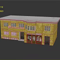 Two Story Detached Villa With Yellow Exterior White Roof Multiple Windows And Ground Floor Storefronts