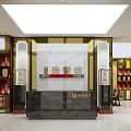 Luxury Wine Boutique Interior With Marble Reception Counter Wine Shelves And Displayed Bottles