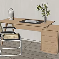 Nordic desk and chair log desk and chair combination 3d model