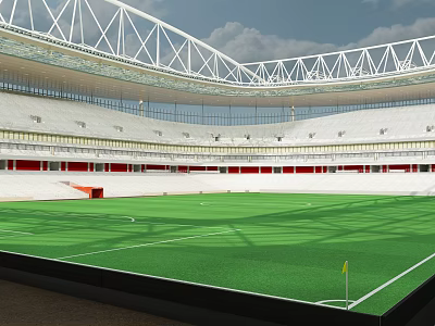 Modern Sports Stadium With Green Football Pitch White Roof Structure And Seats 3d model