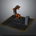 Industrial Robotic Arm Handling Circular Workpiece With Control Cabinet And Warning Zone
