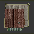 Small House Model With Red Tiled Roof Stone Walls Green Striped Awning And Wooden Door