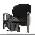 Stylish Leather Leisure Chair With Wooden Armrests And Plaid Blanket For Home Comfort