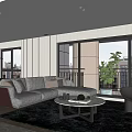 Modern Living Dining Room Interior With Sectional Sofa Coffee Table Area Rug And Floor to Ceiling Windows