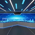 Futuristic Control Center With Blue Lighting Curved Console And Data Displays