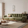 Vintage Green Upholstered Three Seater Sofa With Solid Wood Frame For Cozy Living Room