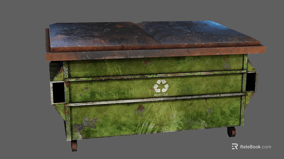 Public Facility Green Recycling Bin With Metal Body And Recycling Symbol 3d model 