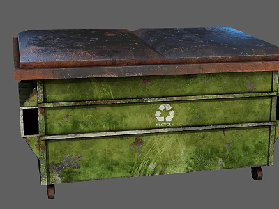 Public Facility Green Recycling Bin With Metal Body And Recycling Symbol 3d model