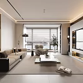 Modern Living Room Interior Design With Beige Sofa Coffee Table TV Wall And Fireplace