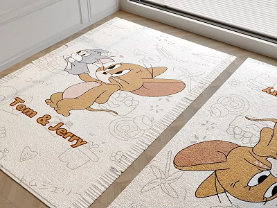 Tom and Jerry Square Carpet with Cartoon Character Prints White Background Fringe Edges 3d model