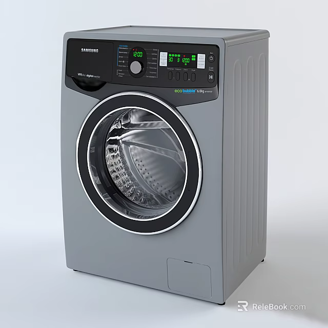 Samsung Modern Gray Front Load Washing Machine With Digital 3d model 