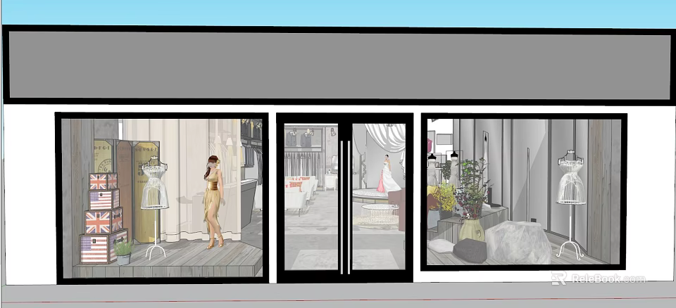 Wedding Dress Shop With Bridal Gowns Display Model And Storefront Decor 3d model 