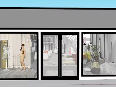 Wedding Dress Shop With Bridal Gowns Display Model And Storefront Decor 3d model