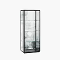 Modern Display Cabinet With Black Frame And Glass Shelves For Living Room Decor