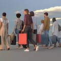 Diverse Group of People Holding Shopping Bags Standing in Front of Building