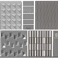 Diverse Modern Building Facade Designs Featuring Geometric Patterns Vertical Slats And Textured Panels 3d model